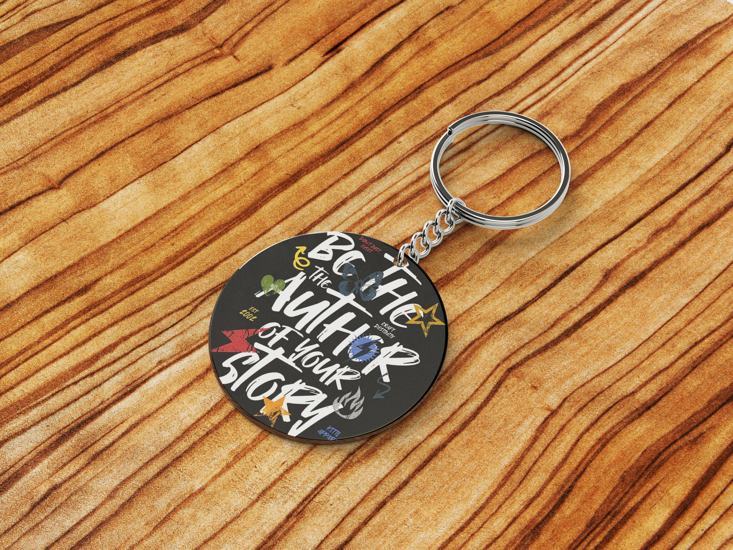 Be The Rizz Author of Your Story Printed Round Circle Shape Wooden Keyring with Chain