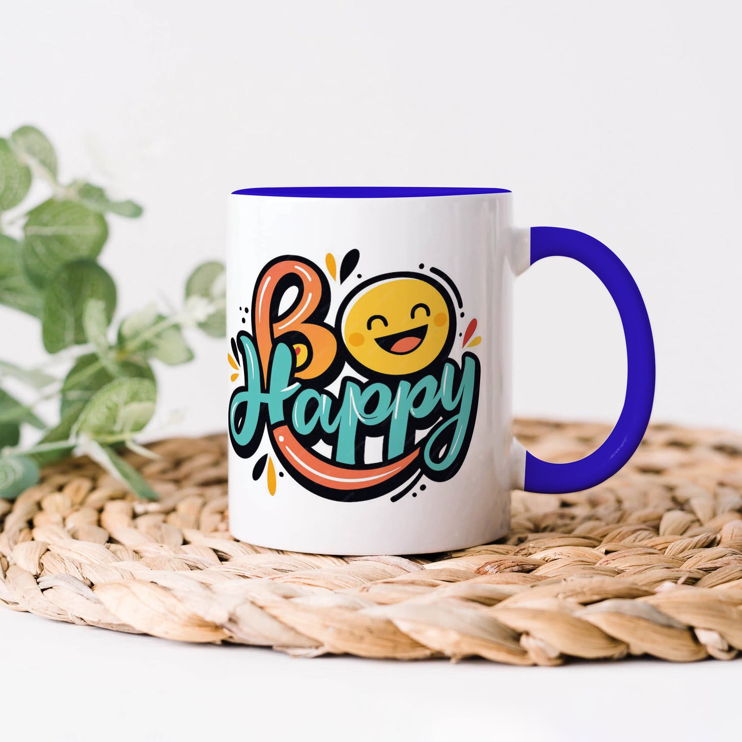 Be happy Dark Blue Handle 330 ml Coffee Mug