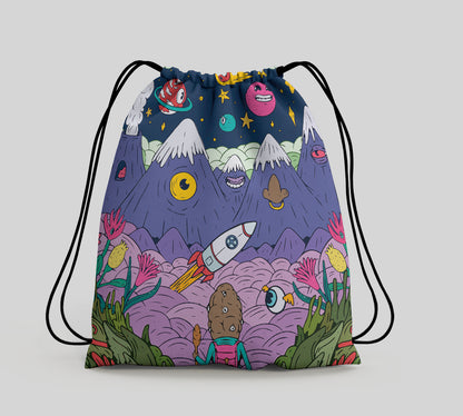 Colorful and Creepy Creatures illustration Polyester String Backpack Bags for kids for Gym, Yoga, Tuition ,Beach Bag for 4-10 year boys and girls