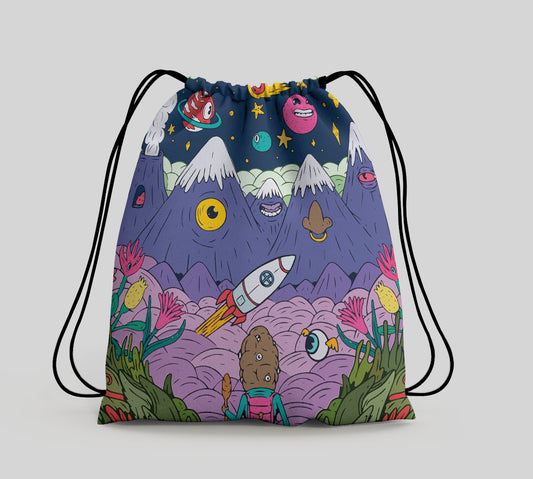 Colorful and Creepy Creatures illustration Polyester String Backpack Bags for kids for Gym, Yoga, Tuition ,Beach Bag for 4-10 year boys and girls
