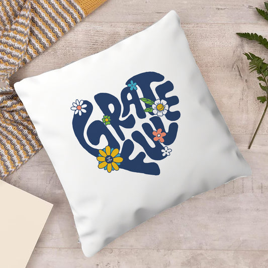 Grateful in Heart Shape Print Design Cushion (12x12 inches) Pack of 1