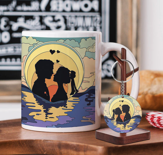 Wedding Couple Bride and Groom Mug and Keychain Combo 330 ml Coffee Mug