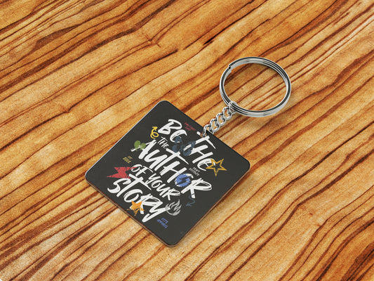 Be The Rizz Author of Your Story Printed Square Shape Wooden Keyring with Chain