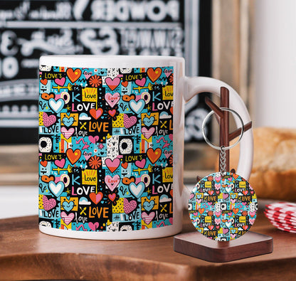 Valentines Day Pop Art Mug and Keychain Combo 330 ml Coffee Mug