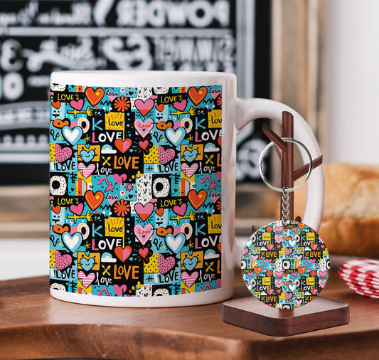Valentines Day Pop Art Mug and Keychain Combo 330 ml Coffee Mug