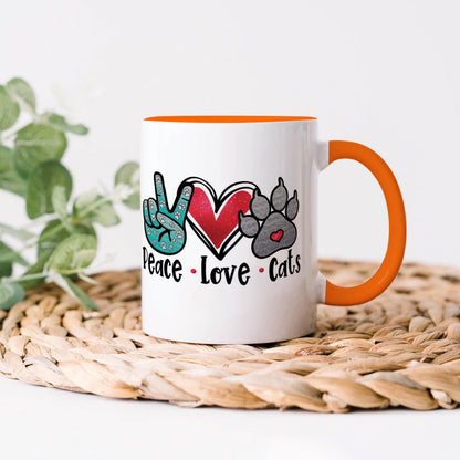 Peace Love cats design Handle 330 ml Coffee Mug