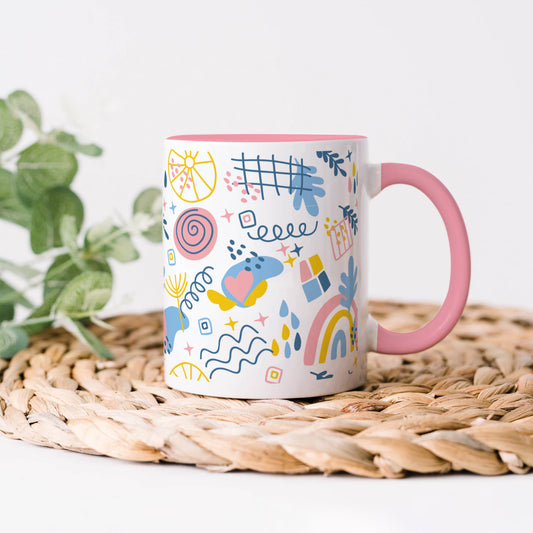 Hand drawn abstract element pattern Light Pink Handle 330 ml Coffee Mug