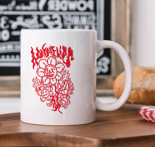 Flaming Bloom: Edgy Art White 330 ml Coffee Mug