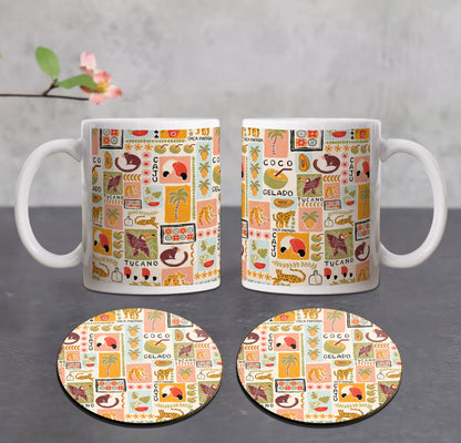 Tropical patchwork seamless pattern Combo Mugs and Coaster(Set of 2 Mugs and 2 coasters) 330 ml Coffee Mug