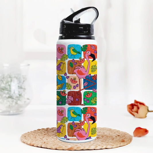 Childlike animals pattern design Printed Black Nozzle Water Bottle 750 ml For Gym, Yoga, Kids, Boys, Girls, Brother, Sister, Babies, Baby, Workout, Adults