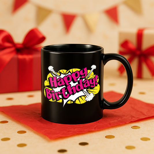 Happy Birthday 330 ml Black Coffee Mug (Pack of 1)