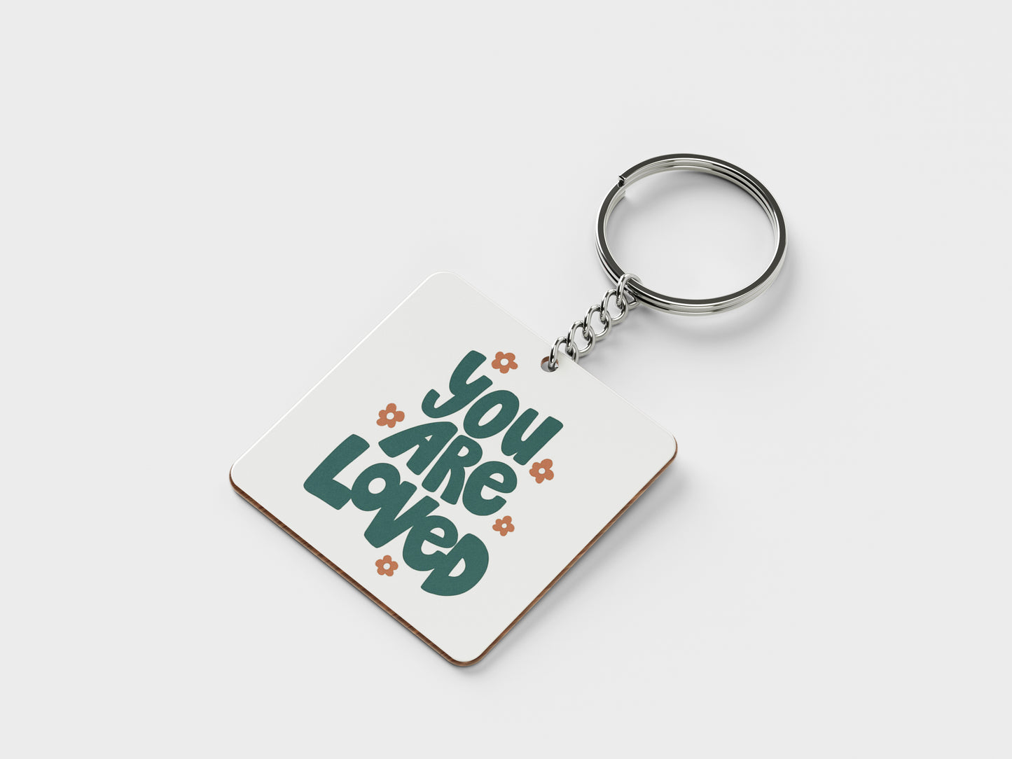 You are loved Printed Square Shape Wooden Keyring with Chain