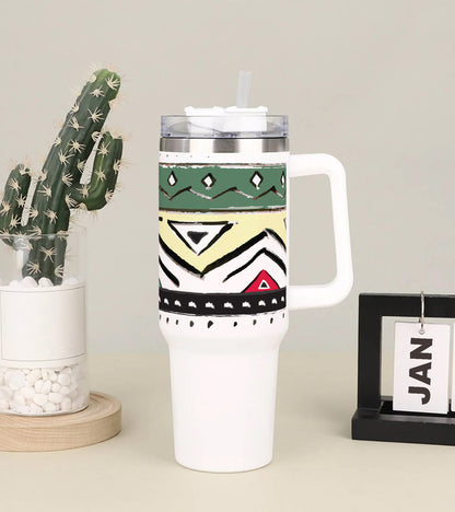 Ethnic Pattern 2 Printed 850ML with Lid Leak Proof Big Travel Tumbler with Handle and Straw
