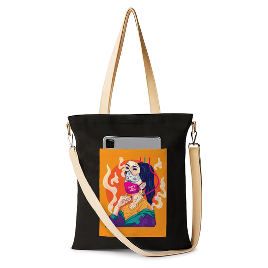 Facemask Girl Printed Women's Girls Cross Body Sling Bag with Extra Front Pocket, College Bag for Girls, Tote Bag for Shopping,Travel