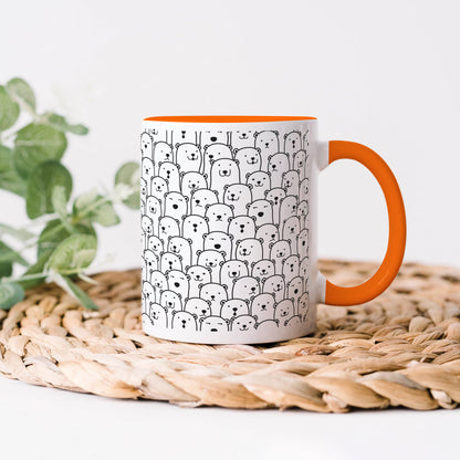 Black in white bear Doodle hand drawn pattern Orange Handle 330 ml Coffee Mug