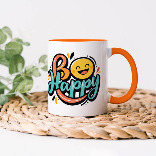 Be happy Orange Handle 330 ml Coffee Mug