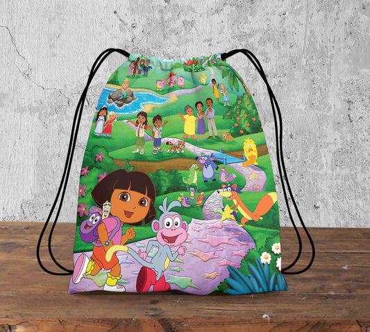 Dora The Explorer Pattern Polyester String Backpack Bags for kids for Gym, Yoga, Tuition ,Beach Bag for 4-10 year boys and girls