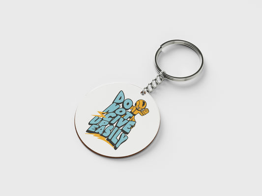 Do Not Give Up Easily Design Printed Circle Shape Wooden Keyring with Chain