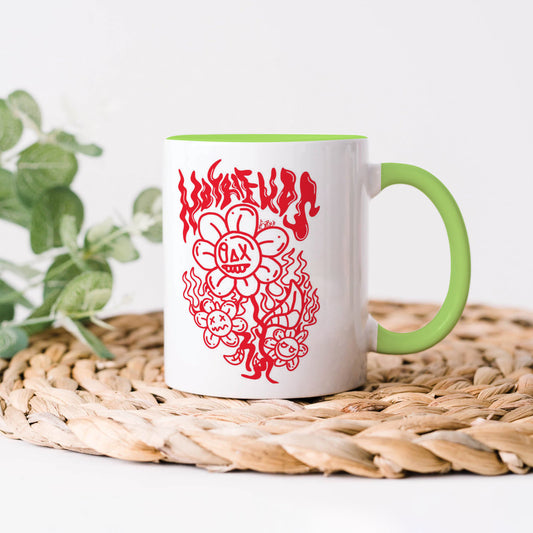 Flaming Bloom Edgy Art Mug Light Green Handle 330 ml Coffee Mug