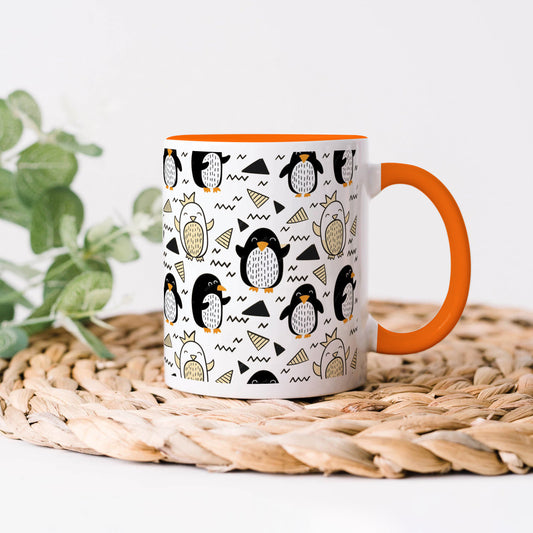 Hand drawn penguin doodle pattern Orange Handle 330 ml Coffee Mug