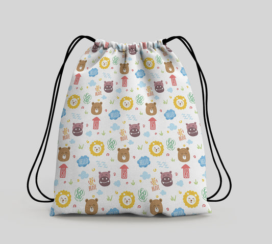 Animals with Words Pattern Polyester String Backpack Bags for kids for Gym, Yoga, Tuition ,Beach Bag for 4-10 year boys and girls