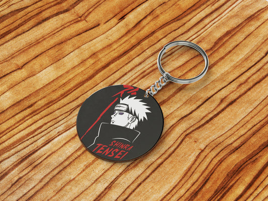 All Mighty Pain Printed Round Circle Shape Wooden Keyring with Chain