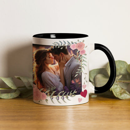 Couple Personalized Add Photos Black Handle 330 ml Coffee Mug