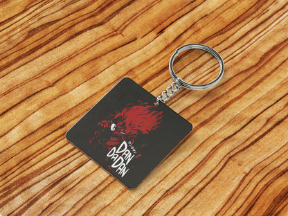 Red Rage Dandadan Printed Square Shape Wooden Keyring with Chain