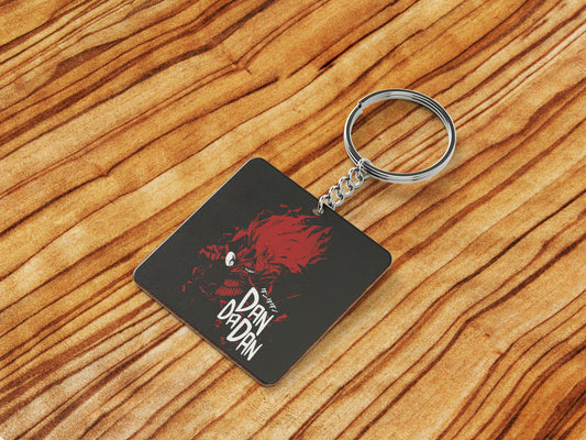 Red Rage Dandadan Printed Square Shape Wooden Keyring with Chain