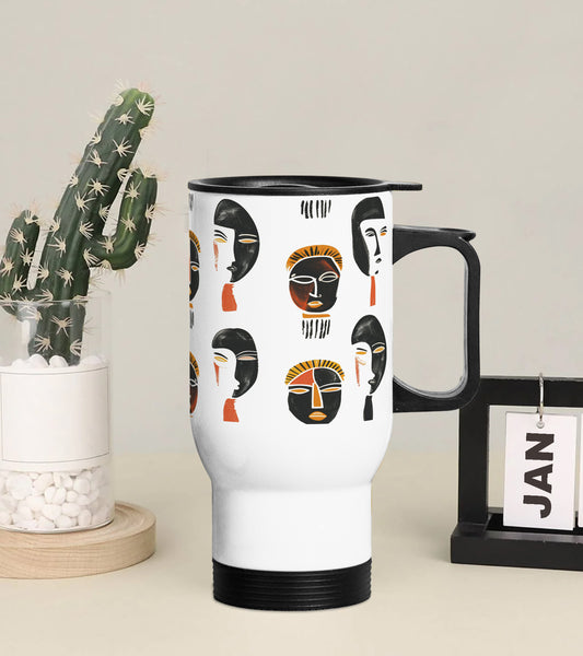 Black and white mask pattern Printed 350ML Travel MUG