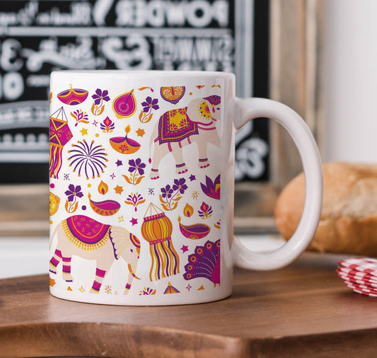 Happy diwali vector elements seamless pattern design White 330 ml Coffee Mug