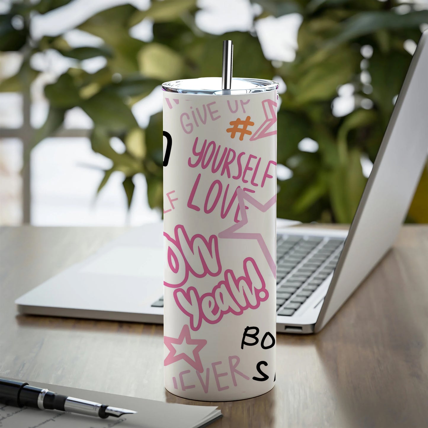 Fashion abstract seamless pattern with graffiti words Printed 750ML with Lid Leak Proof Travel Tumbler with Straw