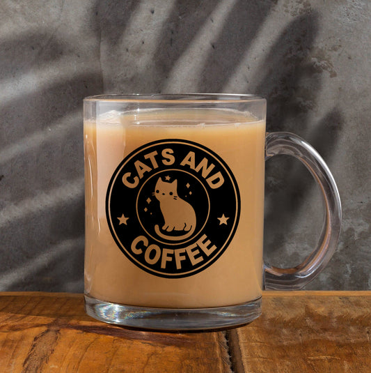 cats and coffee Printed Glass Mug
