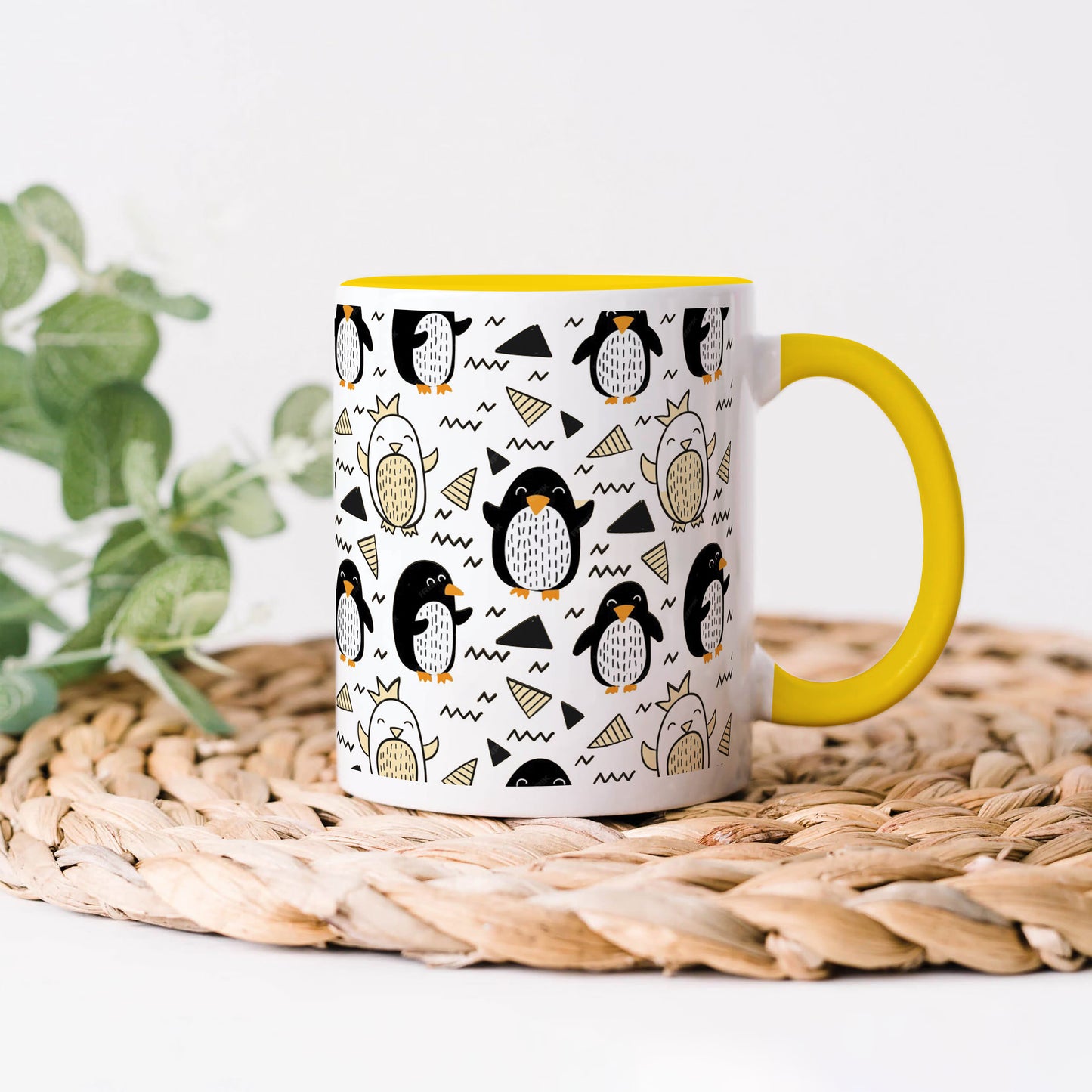 Hand drawn penguin doodle pattern  Yellow Handle 330 ml Coffee Mug