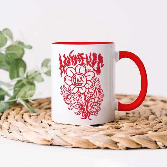 Flaming Bloom Edgy Art Mug Red Handle 330 ml Coffee Mug