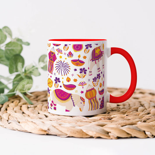 Happy Diwali vector elements seamless pattern design  Red Handle 330 ml Coffee Mug
