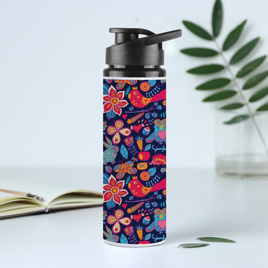 Owl, rabbit, butterfly, hedgehog Forest seamless pattern Printed Eagle Shape Water Bottle 750 ml For Gym, Yoga, Kids, Boys, Girls, Brother, Sister, Babies, Baby, Workout, Adults