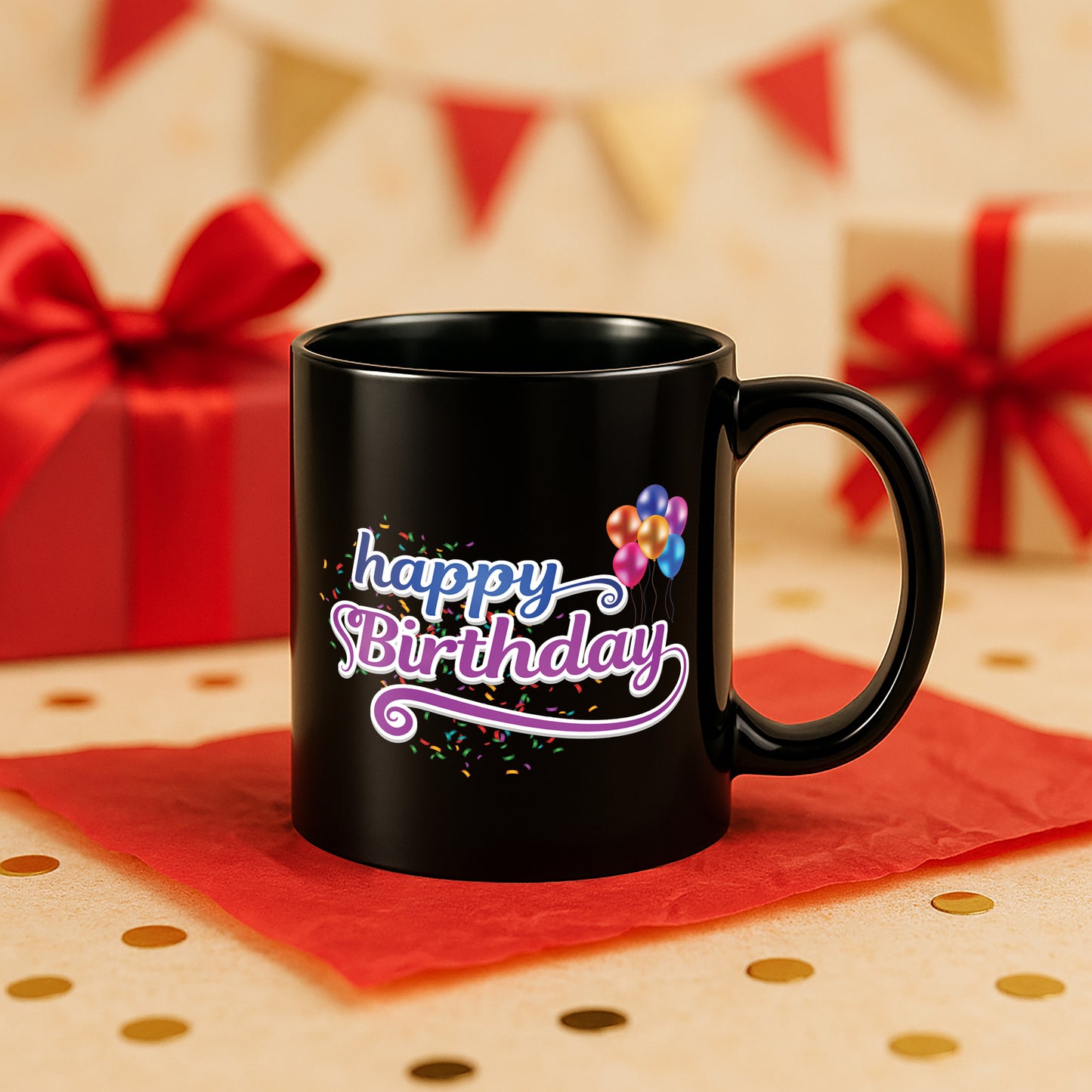 Happy Birthday 330 ml Black Coffee Mug (Pack of 1)