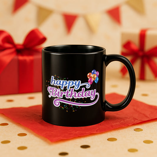 Happy Birthday 330 ml Black Coffee Mug (Pack of 1)