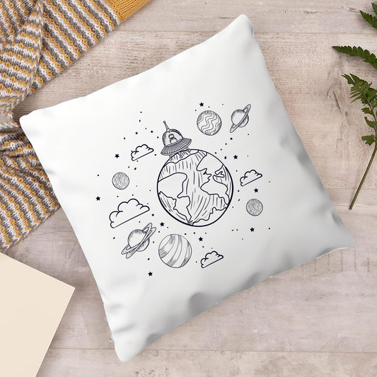 UFO and Planet Design Cushion (12x12 inches) Pack of 1