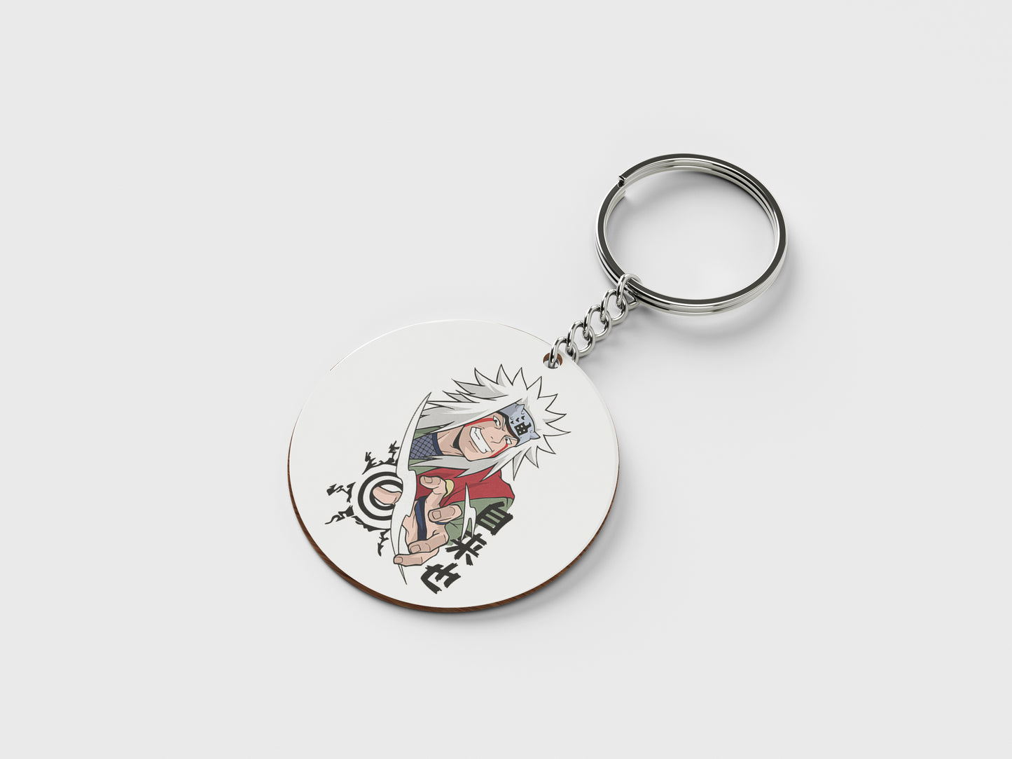 Toad sage Mater Jiraiya Design Printed Circle Shape Wooden Keyring with Chain
