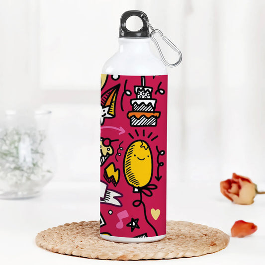 Set of Party illustration Hand drawn doodle Sketch line Printed Normal Sipper Water Bottle 750 ml For Gym, Yoga, Kids, Boys, Girls, Brother, Sister, Babies, Baby, Workout, Adults
