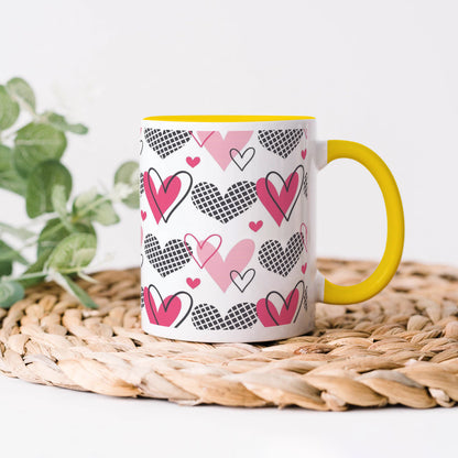 Hearts Pattern design Yellow Handle 330 ml Coffee Mug