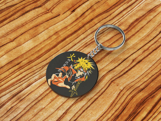 Namikaze Minato design Printed Round Circle Shape Wooden Keyring with Chain