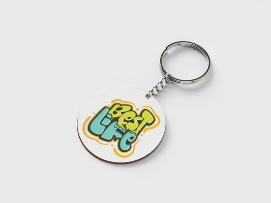 Colorful motivational typography art illustration Printed Circle Shape Wooden Keyring with Chain