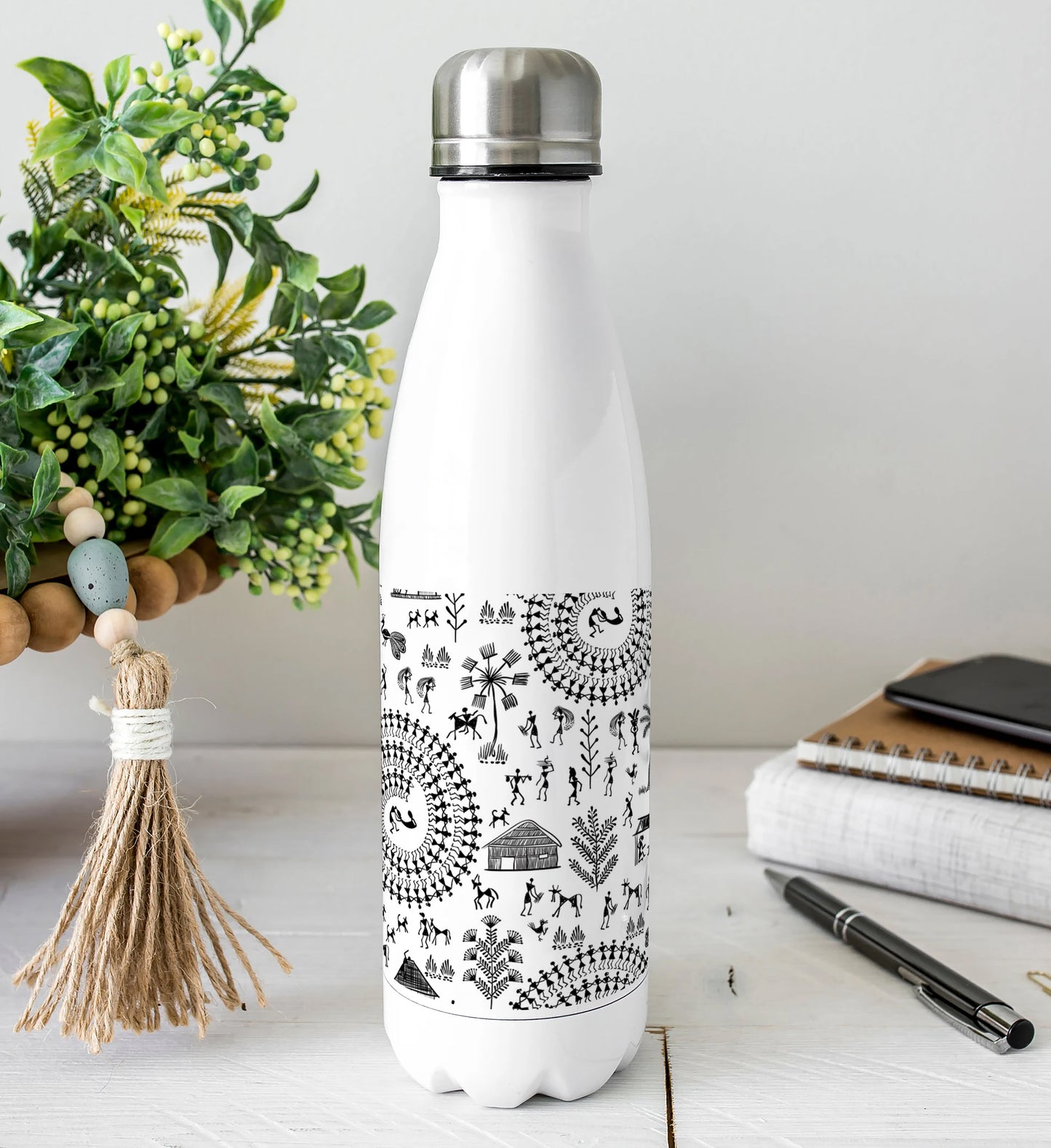 Warli painting seamless pattern Cola Bottle 500ml School Bottle, Picnic Bottle, Leak Proof