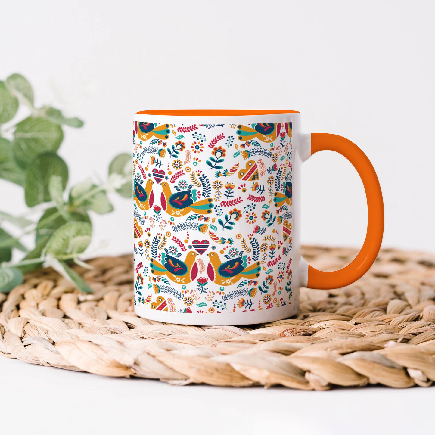 Flat design Nordic pattern design Orange Handle 330 ml Coffee Mug
