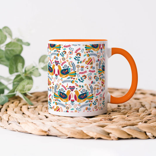 Flat design Nordic pattern design Orange Handle 330 ml Coffee Mug