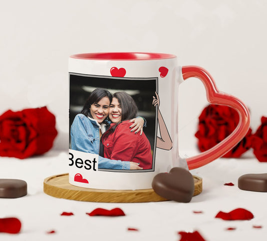 Friend forever personalized  two photos red heart handle 330 ml Coffee Mug