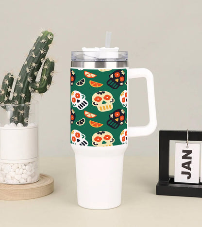 Flat patterns with traditional mexican elements 3 Printed 850ML with Lid Leak Proof Big Travel Tumbler with Handle and Straw